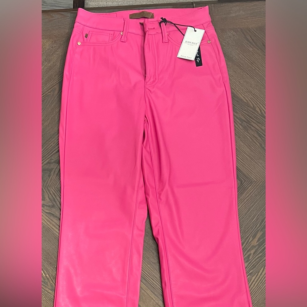 NEW with tags Judy Blue Faux Leather Hot Pink, straight leg jeans
